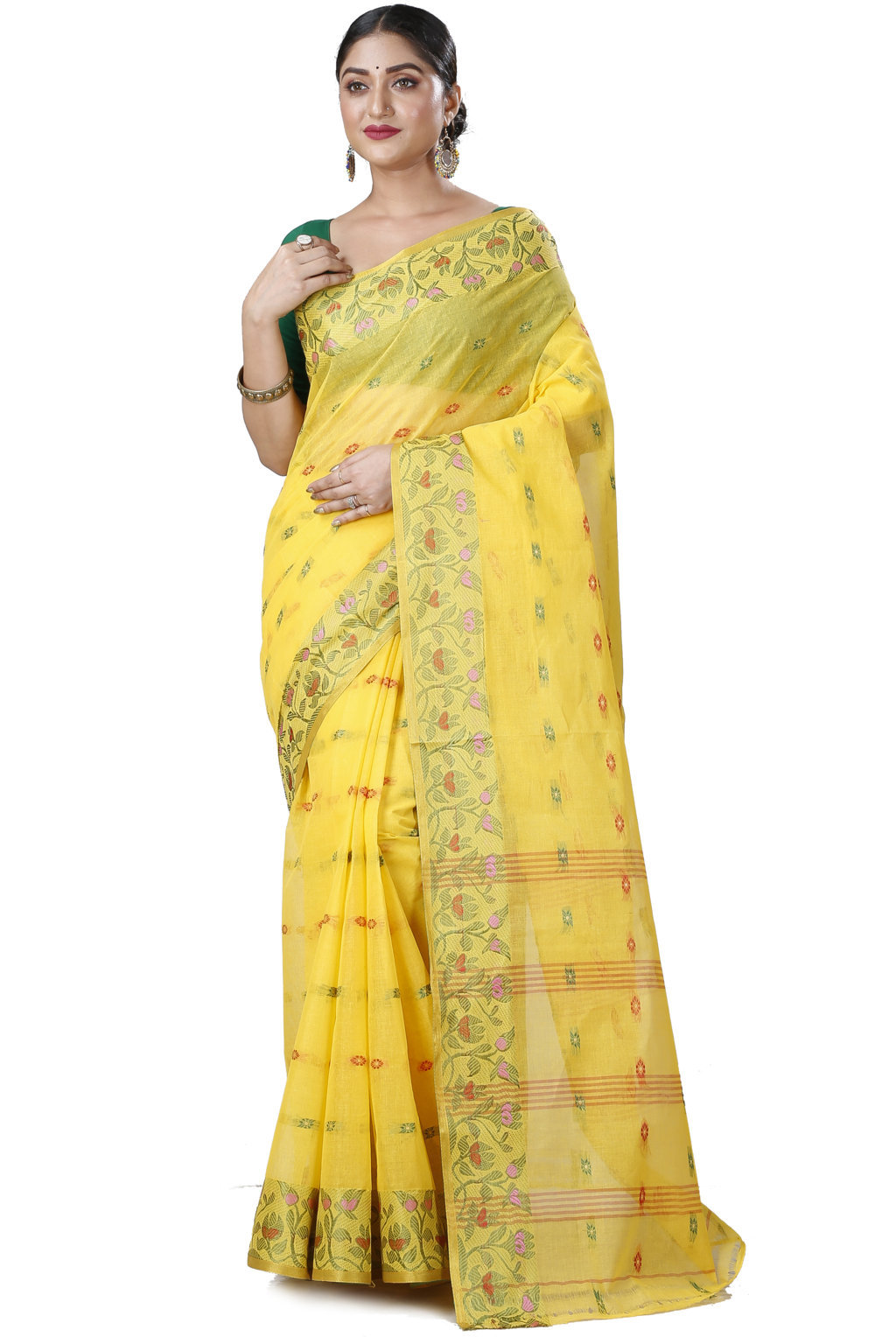 Yellow Pure Cotton Gopika Tant Saree (1059)